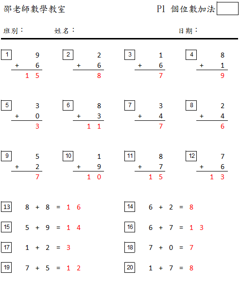 個位數加法